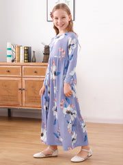 Girls Floral Print Loose Dress With Pockets for Spring