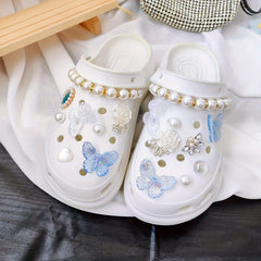 17Pcs Shoe Decoration Accessories Butterfly Flower Pearl Chain Charms