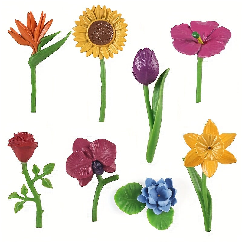 Colorful Flower Models Sunflower Rose Tulip Figurines PVC Garden Decor