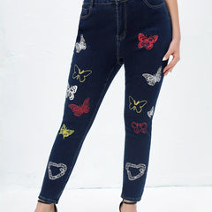 Butterfly Print High Rise Skinny Jeans