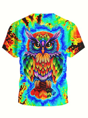 3D Owl Graphic Short Sleeve T shirt Girls Casual Summer Tops