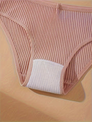 4pcs Solid Ribbed Briefs Comfy Intimates Panties Women's Lingerie