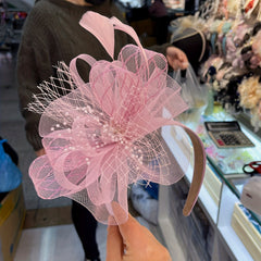 Mesh Flower Faux Feather Headband for Cocktail Tea Party