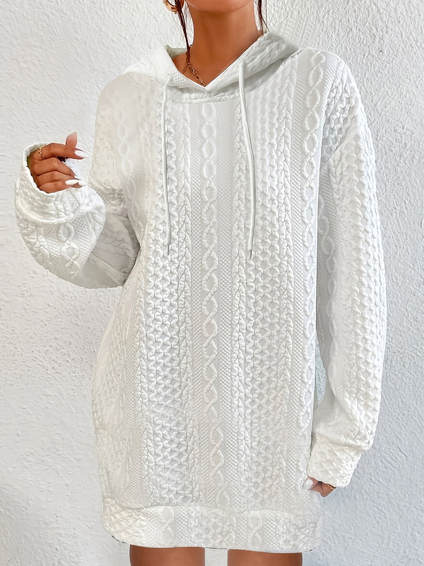 Textured Hooded Sweatshirt Dress Women's Clothing