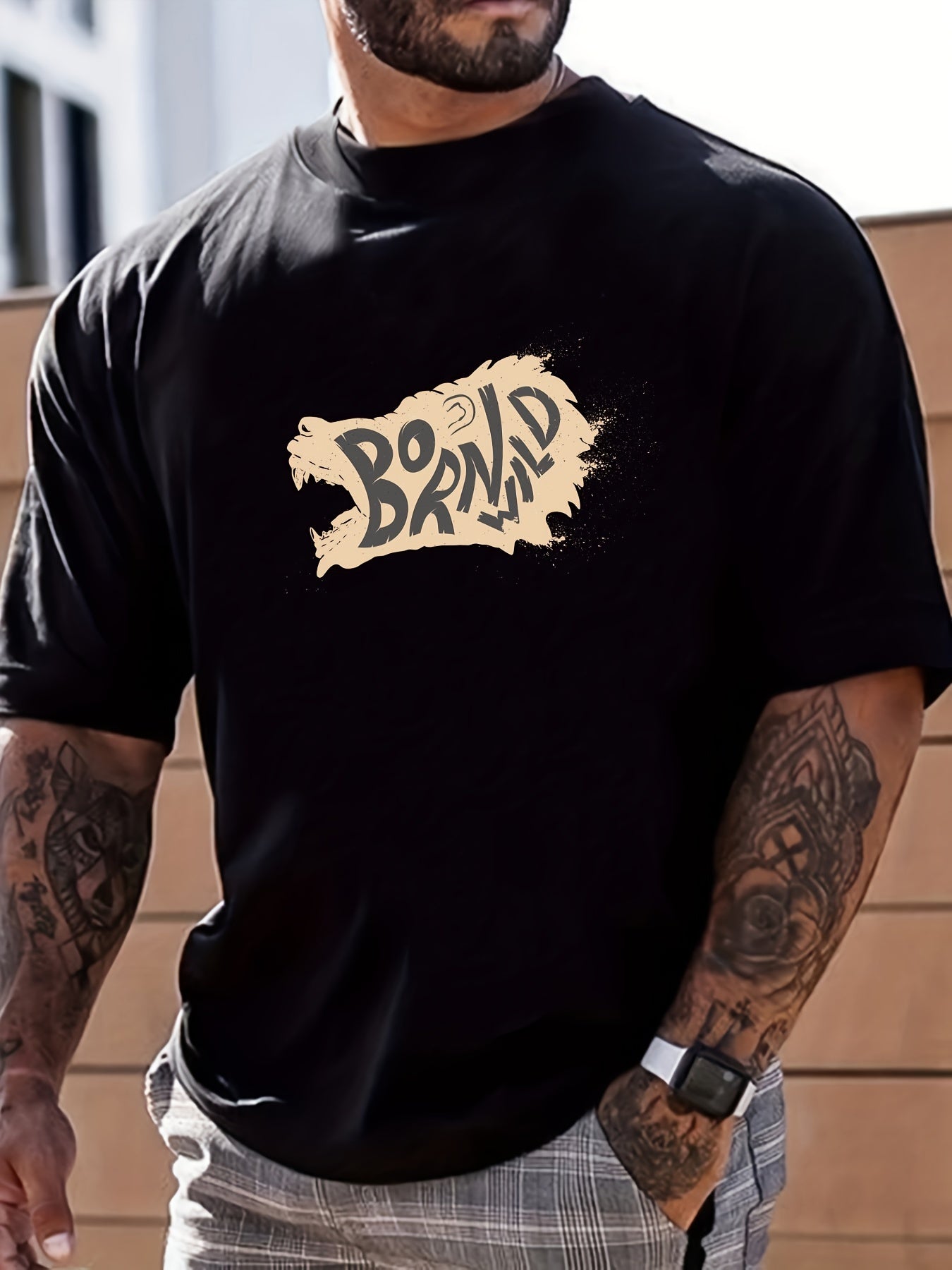 Retro Letter Print Men's Graphic Crew Neck T shirt