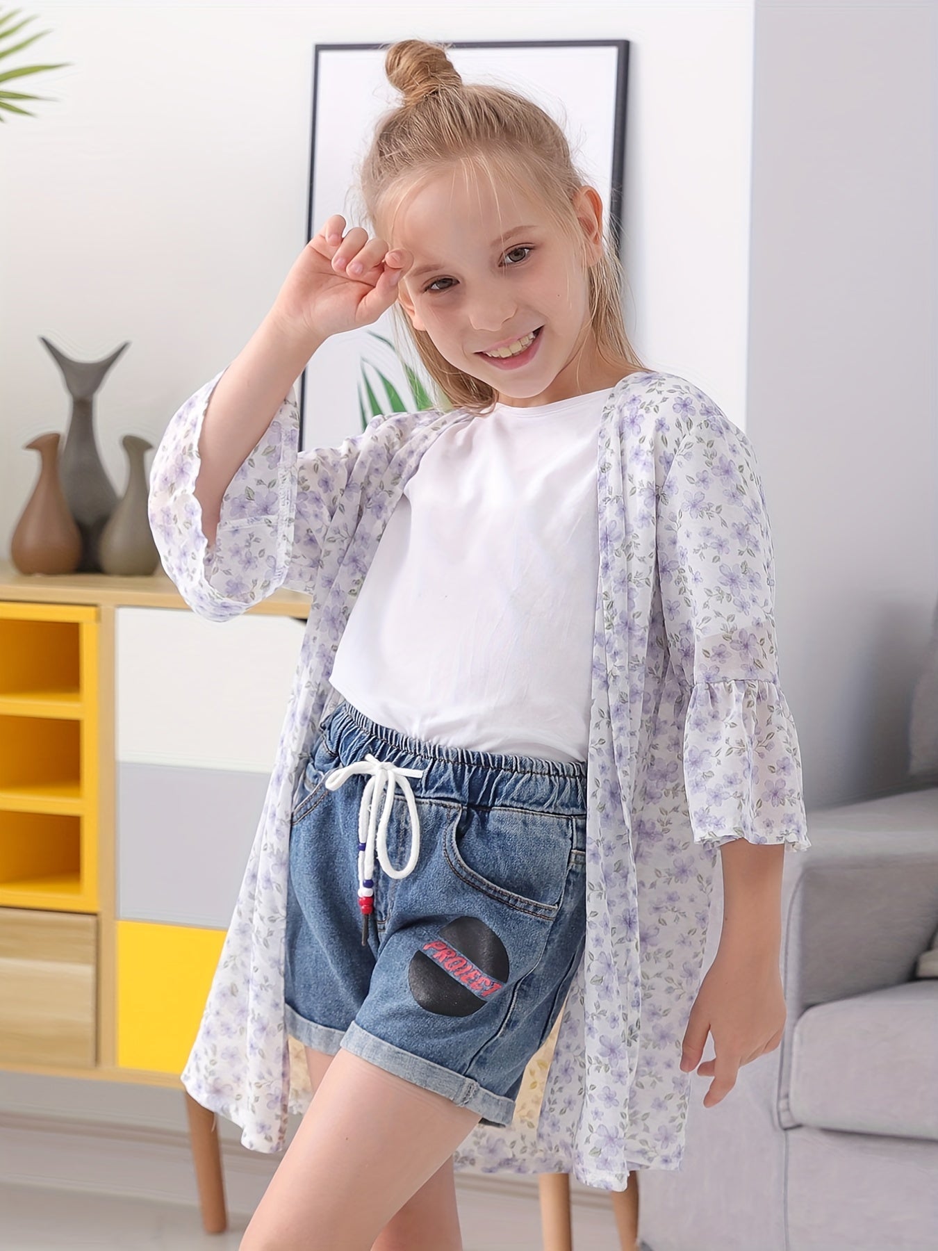 Girl's Floral Chiffon Beach Cardigan Cover Up