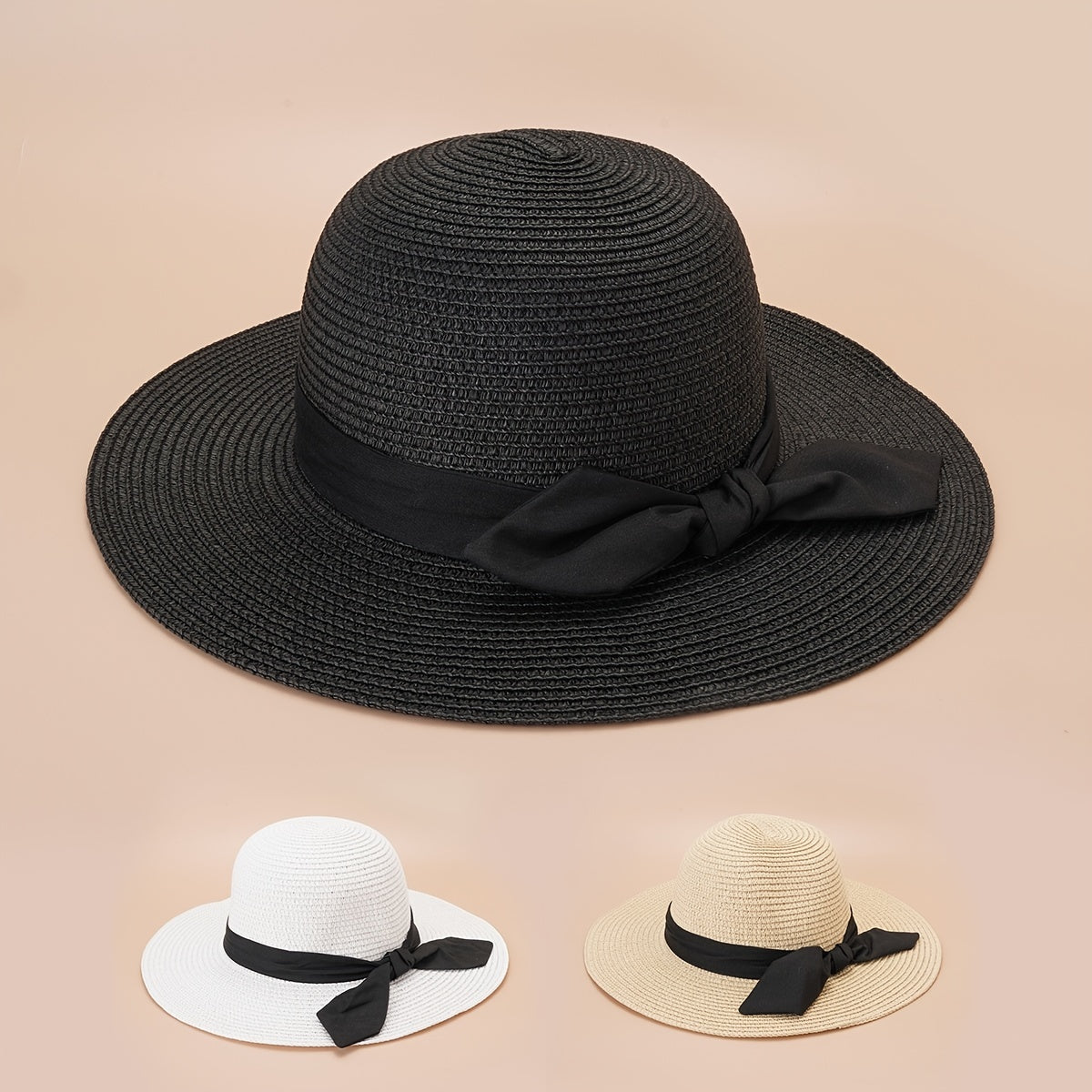 Summer Straw Hat Travel Beach Hat Bow Sun Hat UV Protection