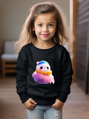 Cartoon Pattern Print Girls Pullover Sweatshirt for Fall Winter