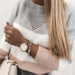 Casual Long Sleeve Block Cut Out Sweater
