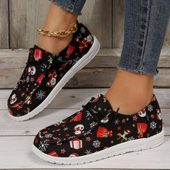 Christmas Pattern Casual Walking Shoes Lightweight Low Top Sport Flat Shoes