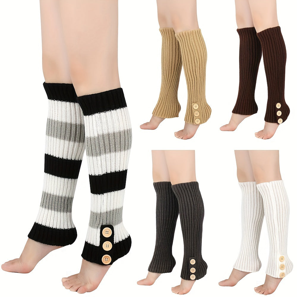 Striped Knit Leg Warmers Colorblock Knee High Socks