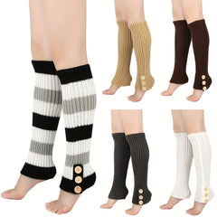Striped Knit Leg Warmers Colorblock Knee High Socks