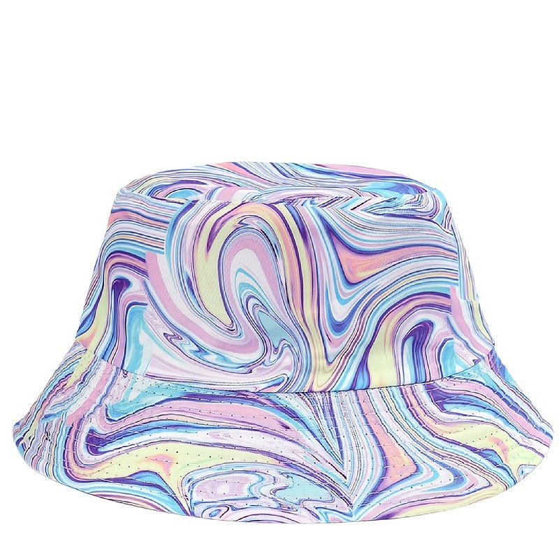 Purple Tie Dye Print Bucket Hat Lightweight Sunshade Fish