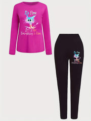 Letter Print Matching Two piece Set Casual Long Sleeve T shirt & Leggings