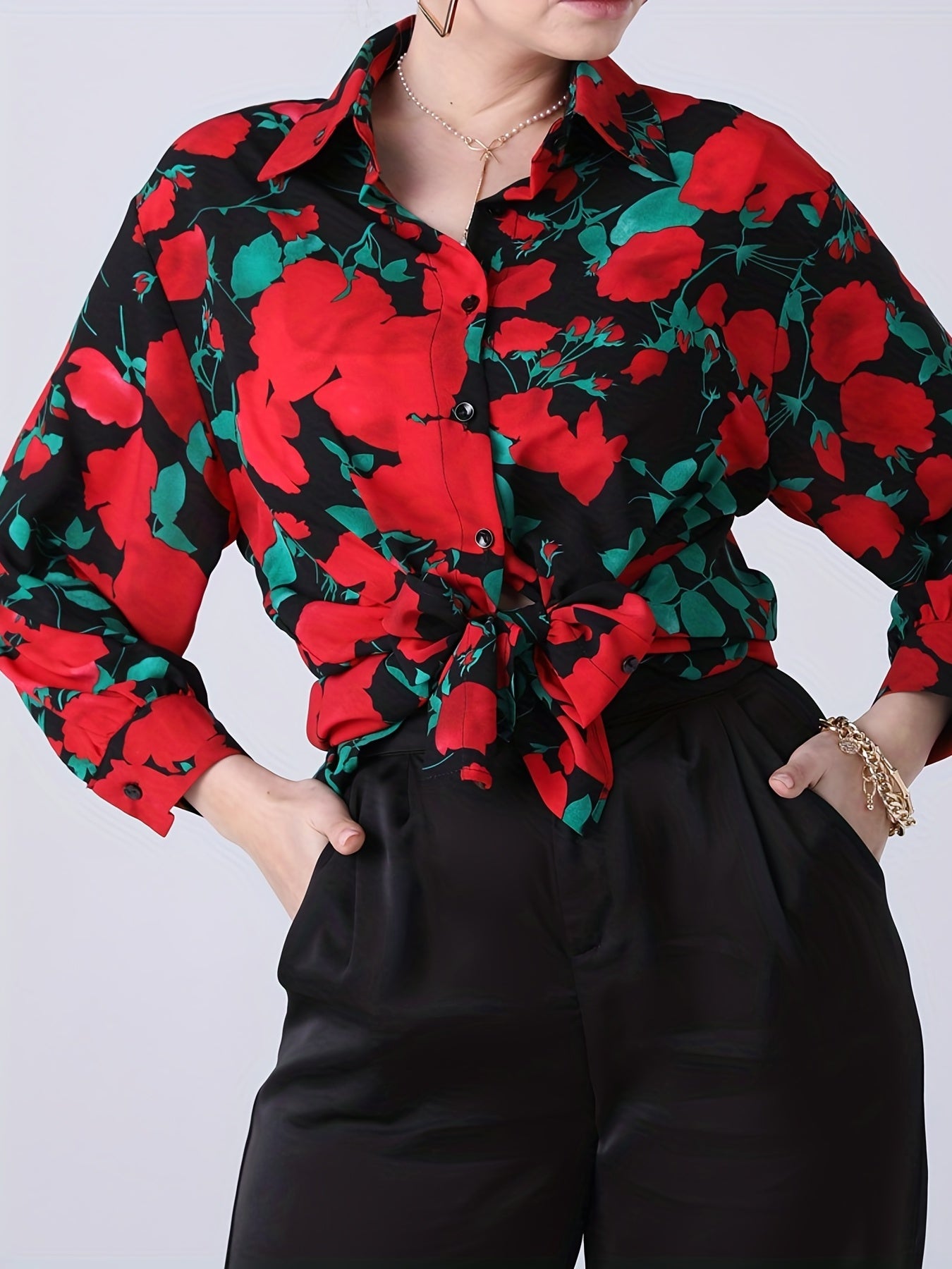 Floral Print Button Up Long Sleeve Blouse