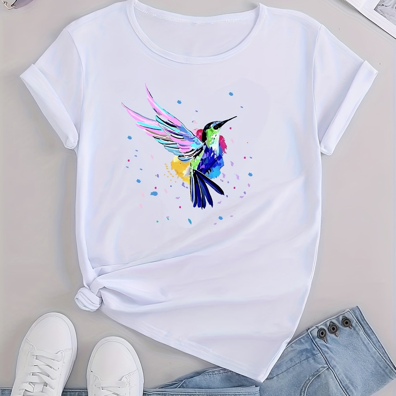 Birds Graphic Sports Short Sleeve T shirts Print Casual Sports Slim Tops