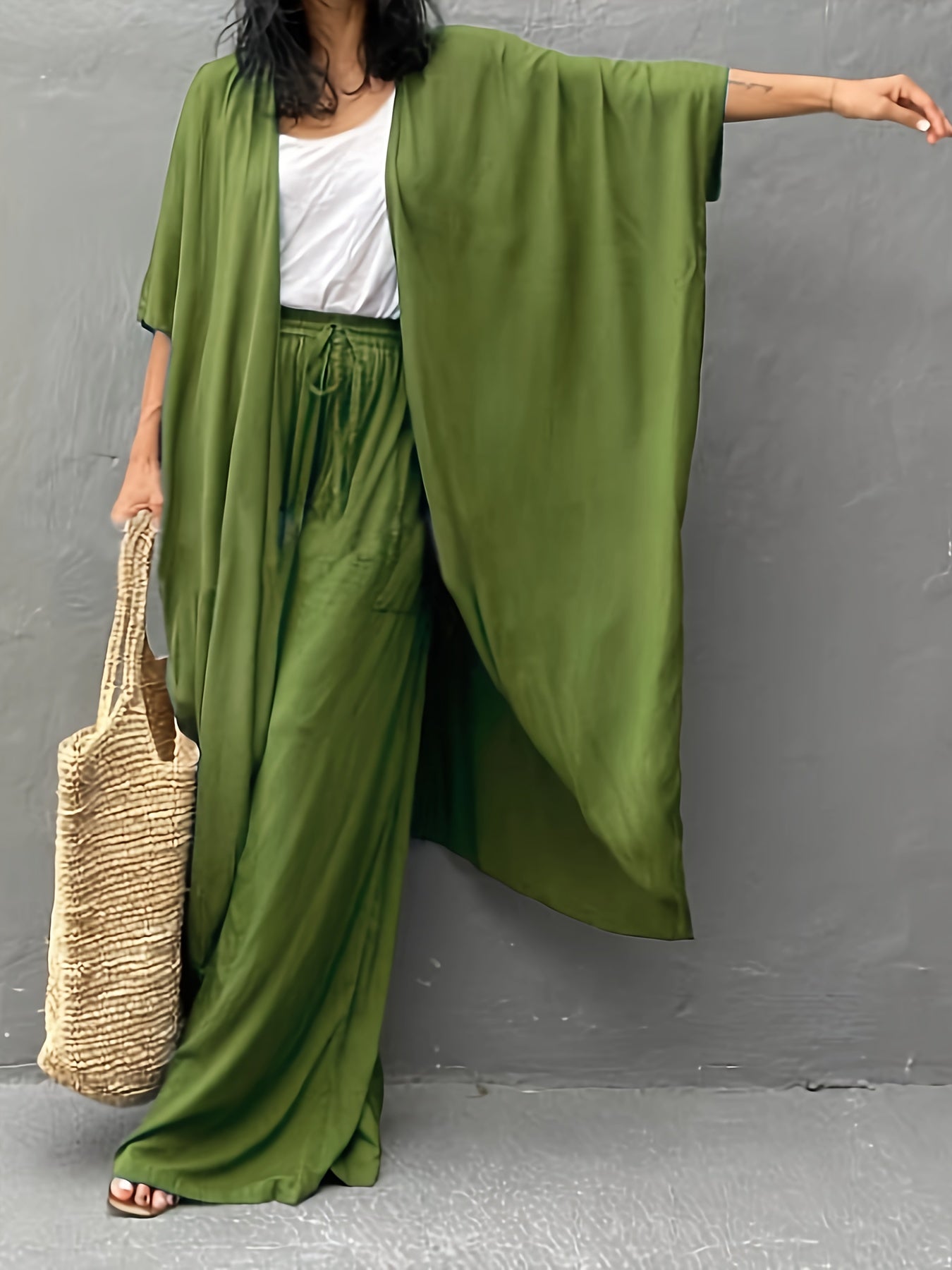 Plain Half Sleeve Stretch Cover Up Robe