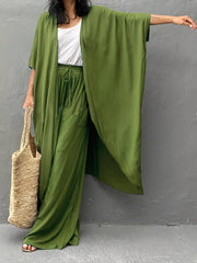 Plain Half Sleeve Stretch Cover Up Robe