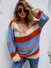 Striped V Neck Oversized Jumper