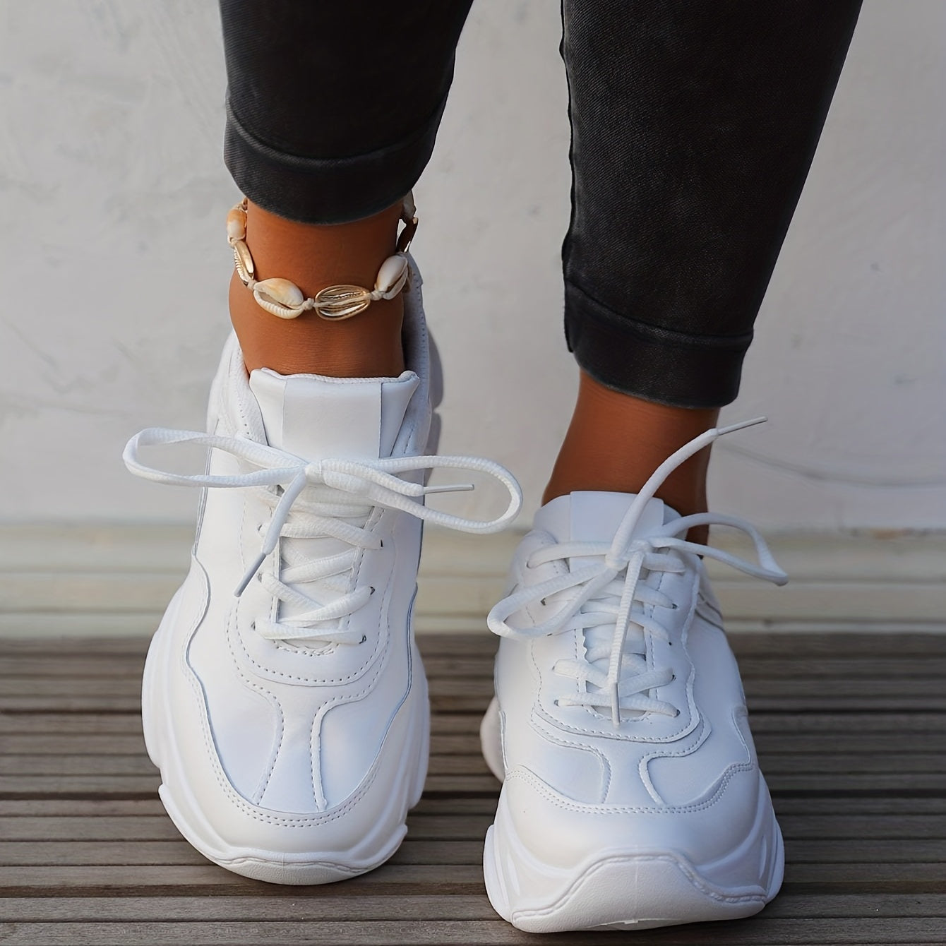 Women's Chunky Platform Sneakers Lace Up Casual Walking Shoes