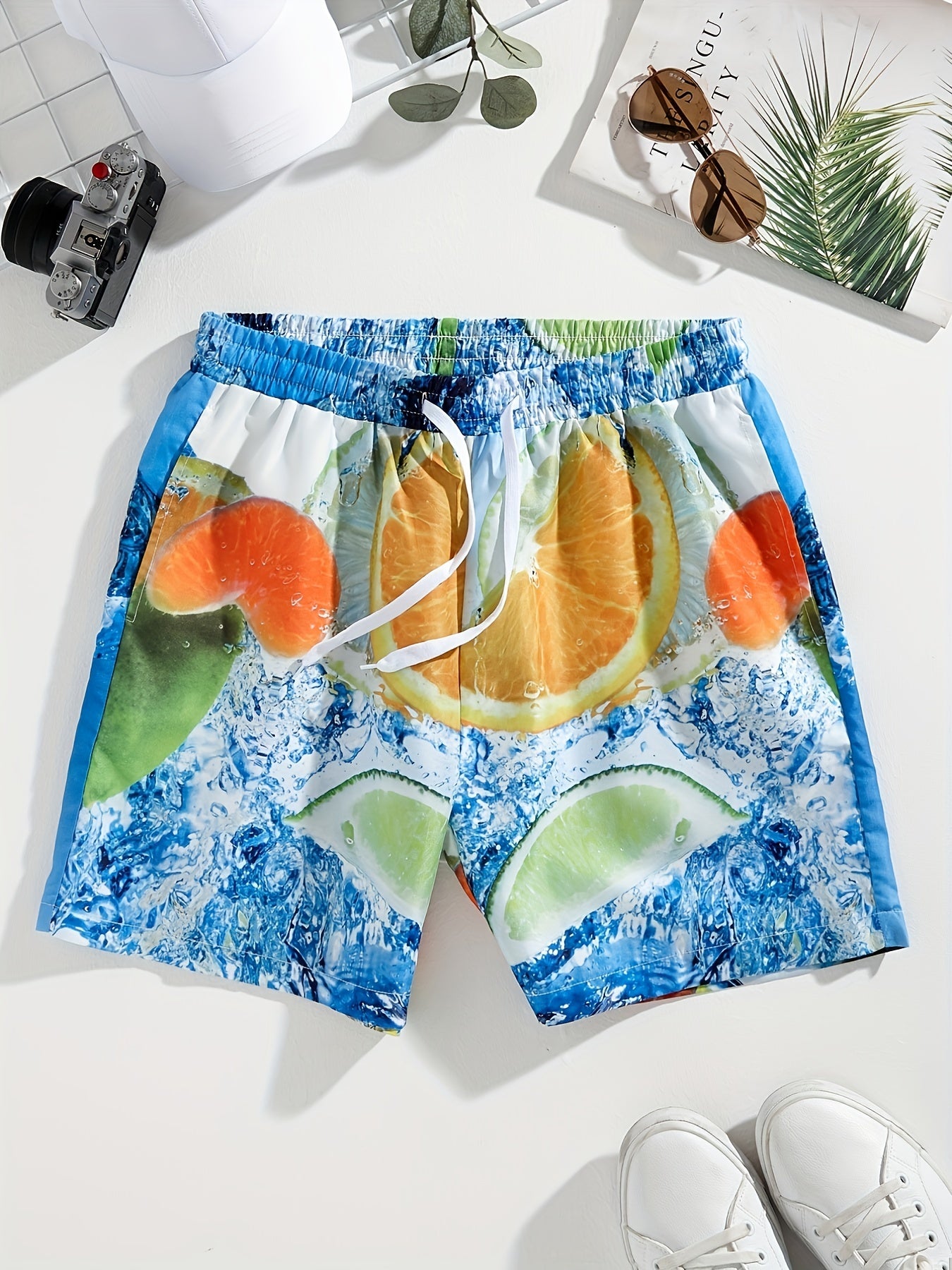 Men's Lemon Graphic Beach Board Shorts Elastic Waist Swim Trunks