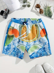 Men's Lemon Graphic Beach Board Shorts Elastic Waist Swim Trunks