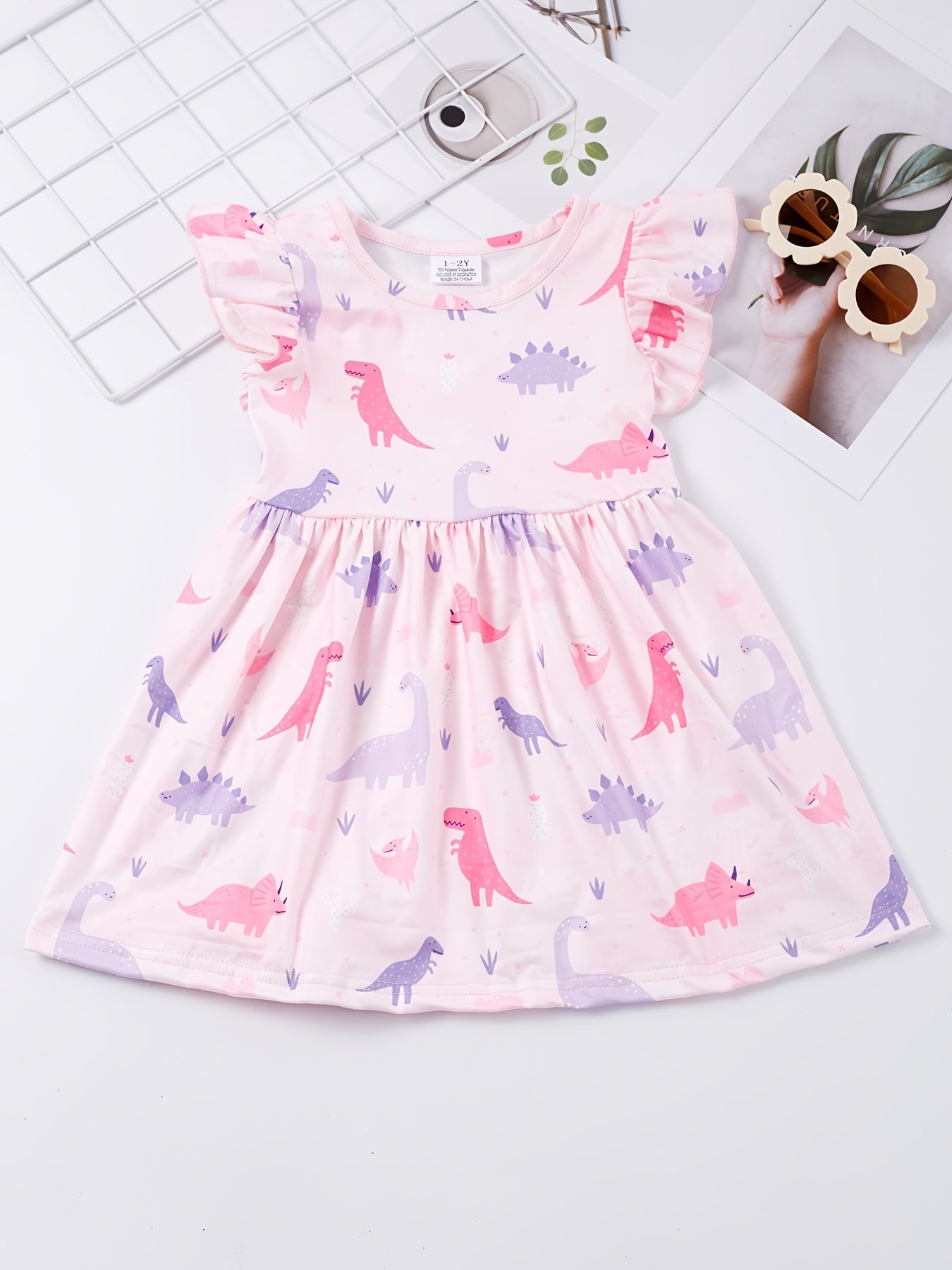 Girls Dinosaur Print Princess Dress Summer Clothes