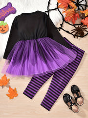 Girl's Ghost Halloween Costume Dress & Plaid Leggings Set