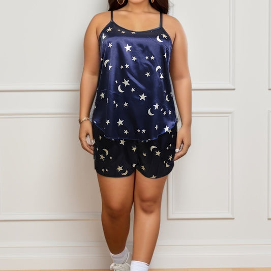 Star & Moon Print Cami Top & Shorts 2 Piece Set