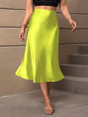 Satin High Waist Party Skirt Solid Color
