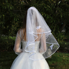 Bridal Wedding Veil With Comb Flower Pattern Mesh Faux Pearl Veil