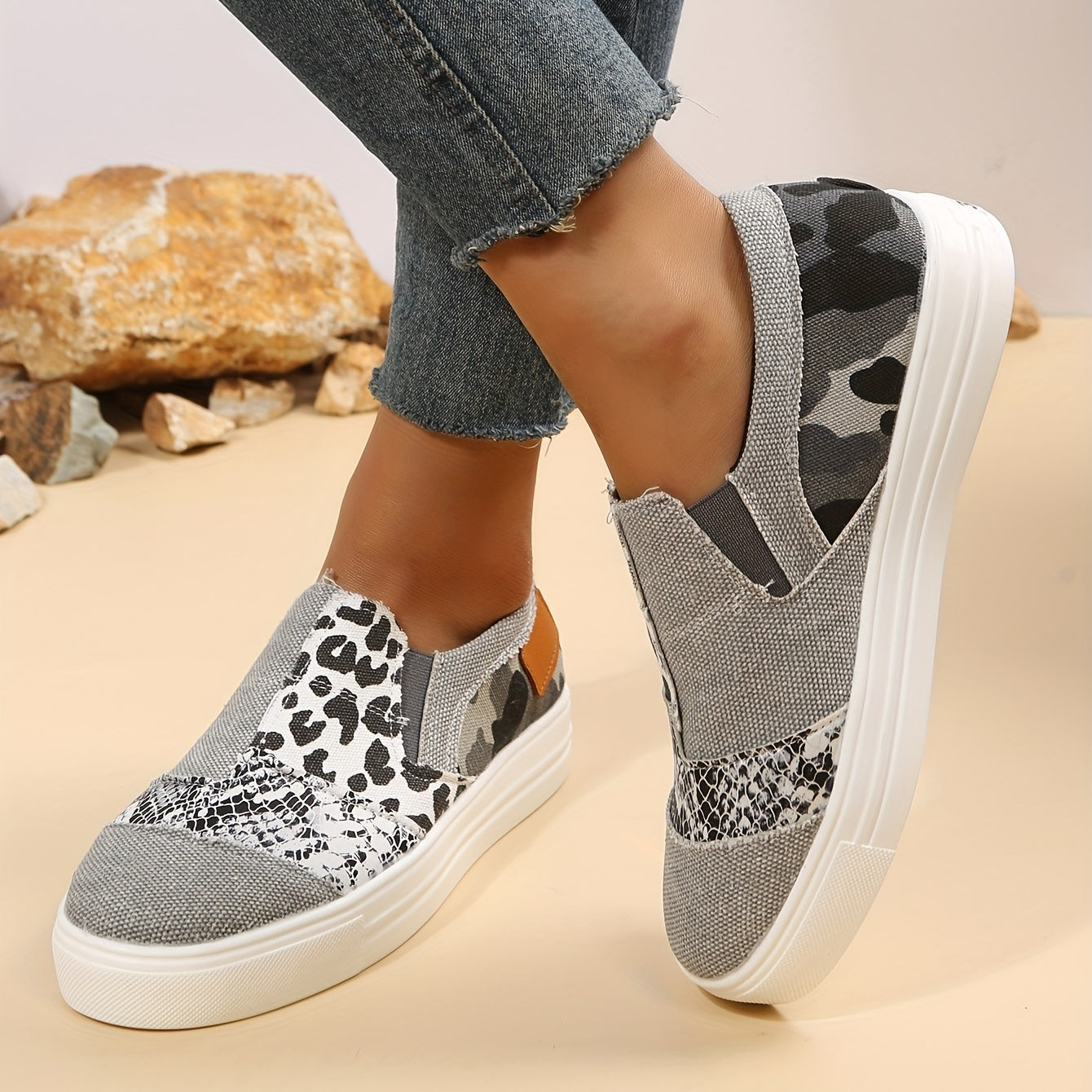 Colorblock Canvas Lace Up Flat Sneakers for Women