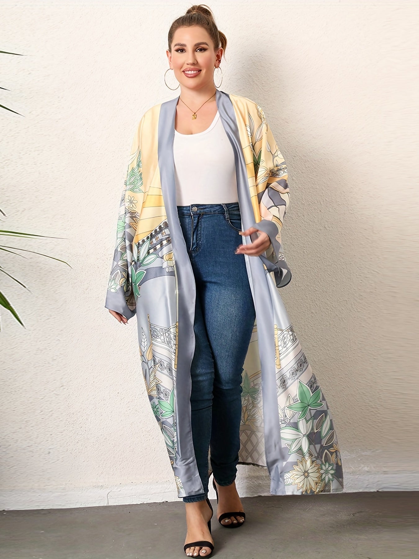 Floral Print Long Sleeve Cover Up with Belt