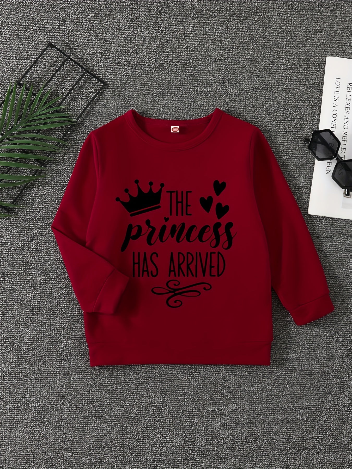 Girls' Princess Crew Neck Sweatshirt Pullover, Long Sleeve Top for Autumn Spring