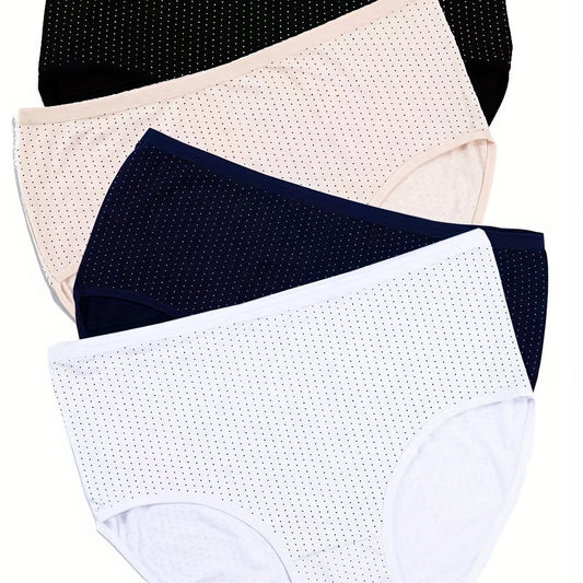 4 Pack Plus Size Pin Dot Print High Stretch Soft Comfort Underwear Set