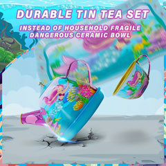 15pcs Mermaid Tea Party Set for Little Girls Pretend Tin Teapot Set
