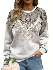 Ethnic Floral Print Sweatshirt Casual Crew Neck Long Sleeve