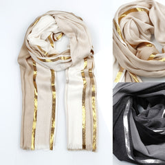 Rayon Casual Scarf Solid Golden & Silver Stripe Tassel Headwrap