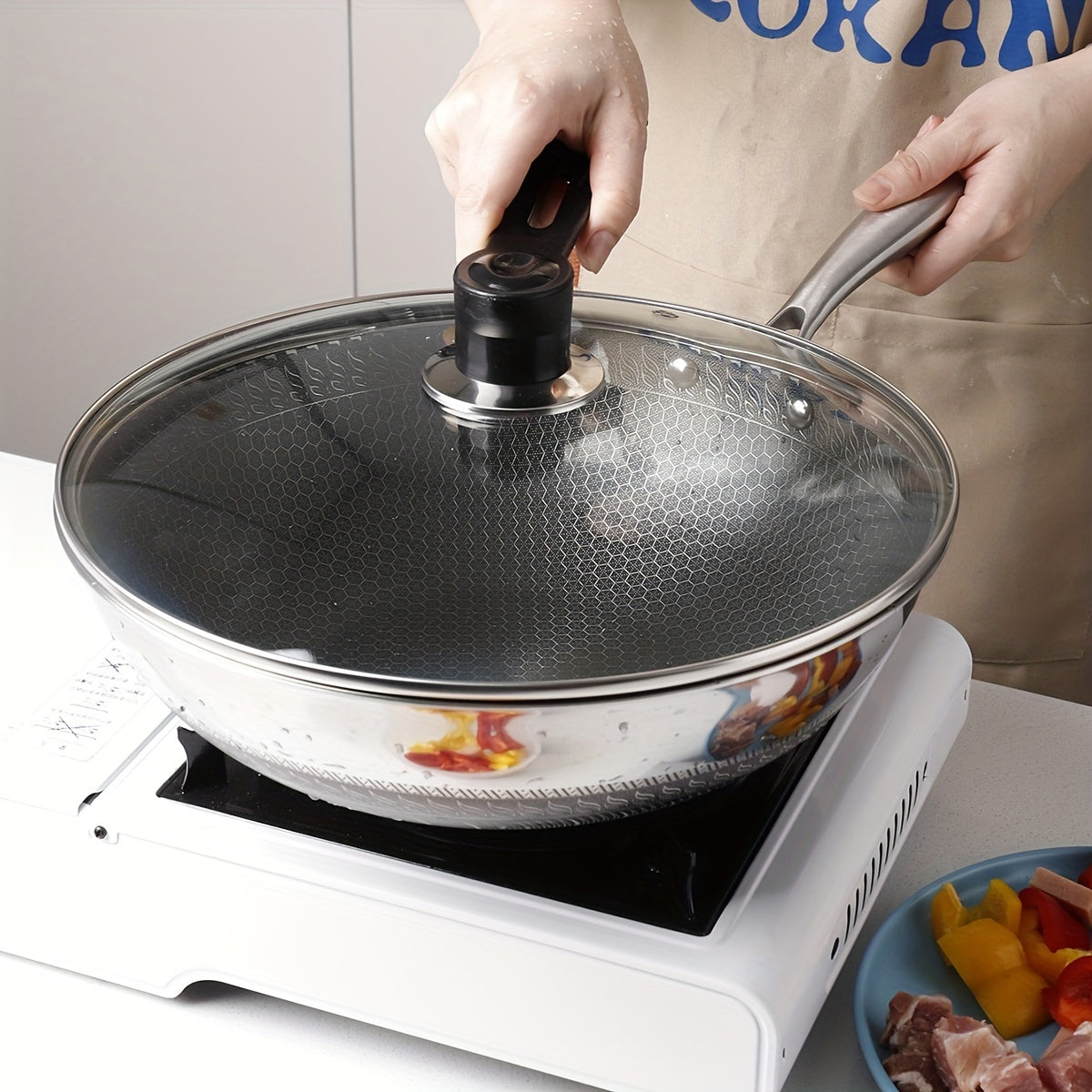 Non Stick Cast Iron Skillet with Glass Lid for Gas Stove and Induction Cooker