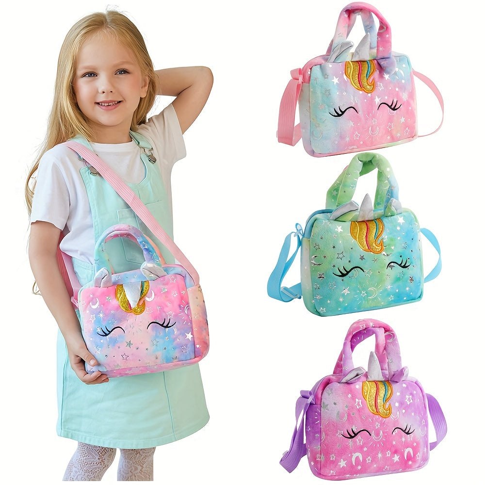 Girls Unicorn Corduroy Shoulder Bag Crossbody Animal Purse Tote