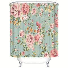 Vintage Green Floral Shower Curtain 71x71 Inches Waterproof with 12 Hooks