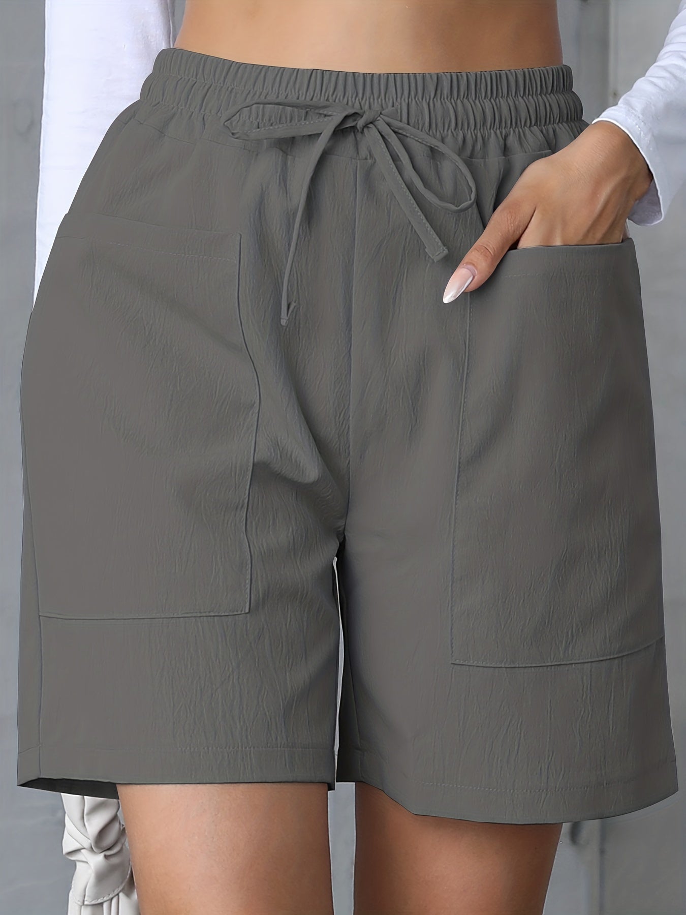 Solid Drawstring Waist Shorts Casual Pocket Shorts for Summer