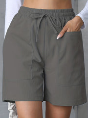 Solid Drawstring Waist Shorts Casual Pocket Shorts for Summer