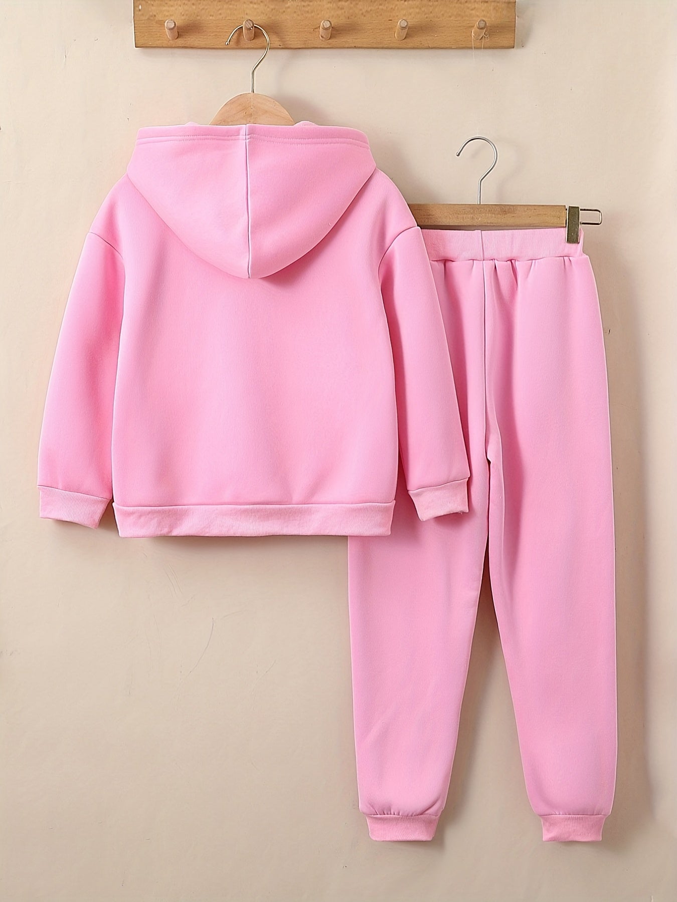 Girls 2pcs Fleece Hooded Sweatshirt Cardigan Sweatpants Set