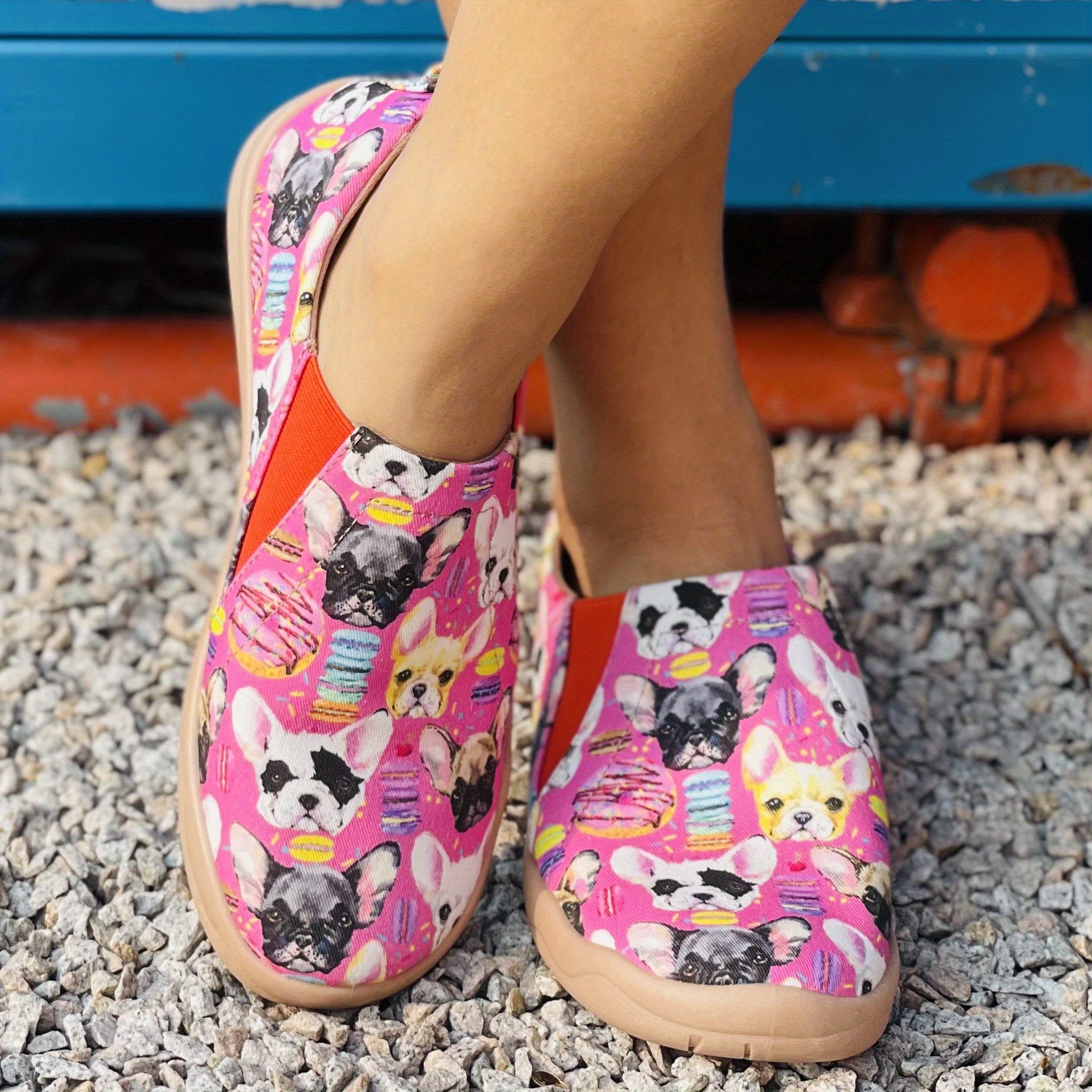 Dog Print Canvas Slip-On Loafers Casual Walking Shoes