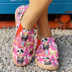 Dog Print Canvas Slip-On Loafers Casual Walking Shoes