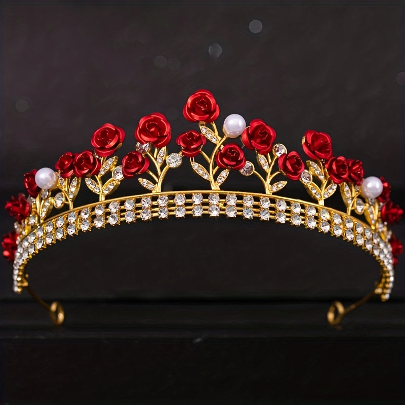 Faux Pearl Rhinestone Tiara Wedding Hair Accessory