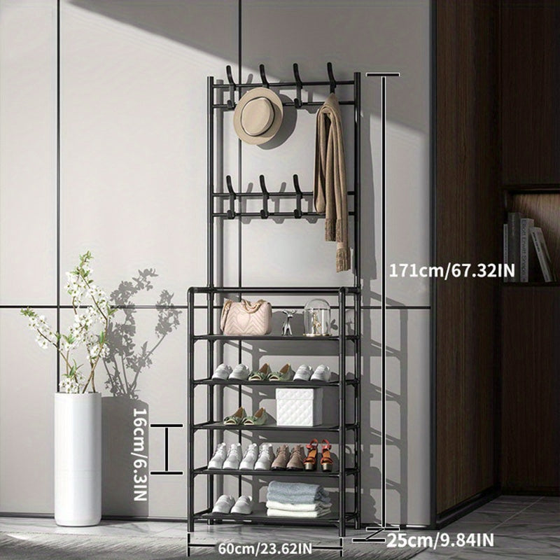 Entrance Coat Rack Foyer Shoe Rack with Storage Shelves and Hooks