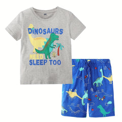 Boys Dinosaur Cotton T-Shirt & Drawstring Shorts Set