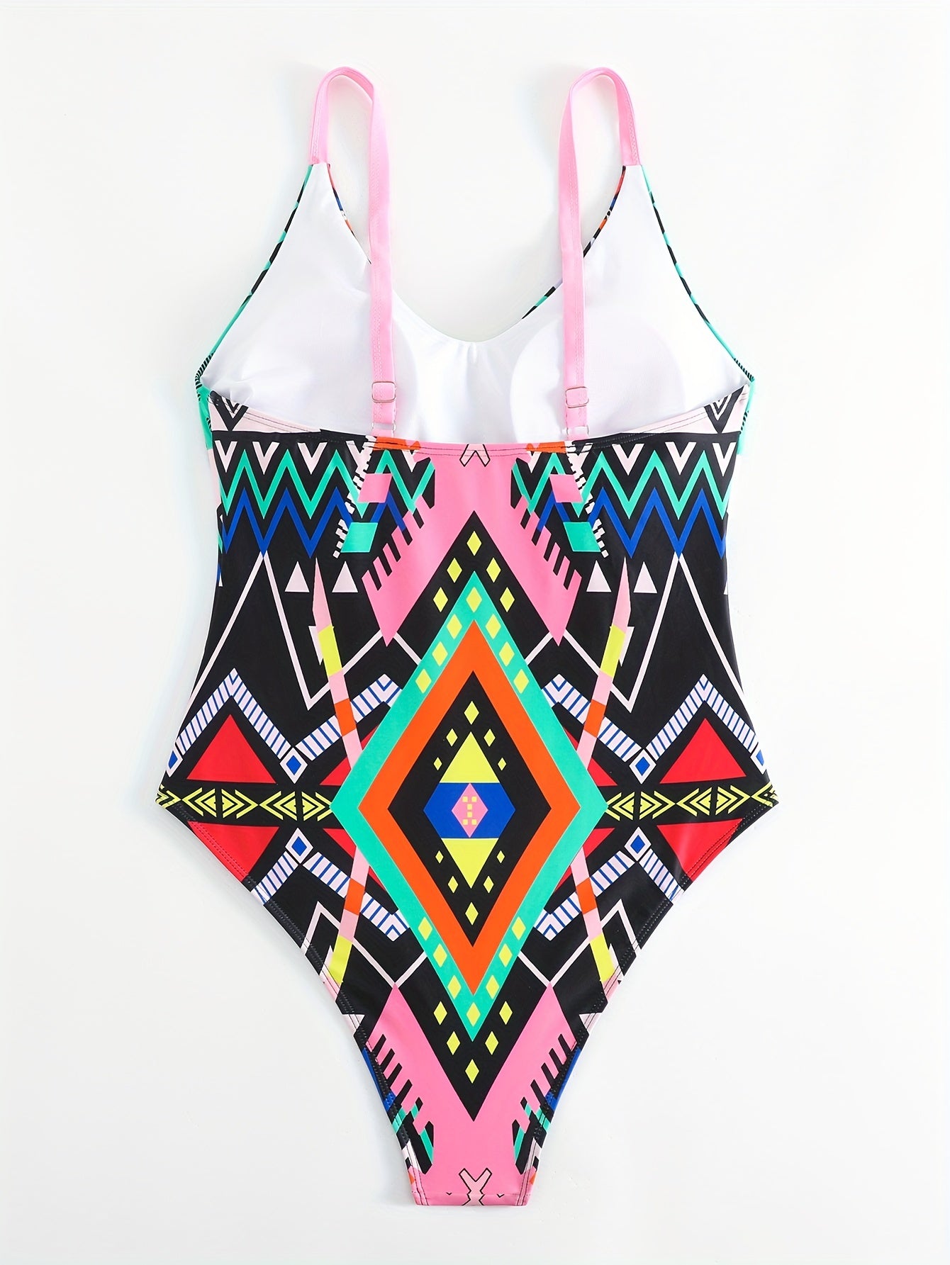 Geo Print V Neck One Piece Swimsuit